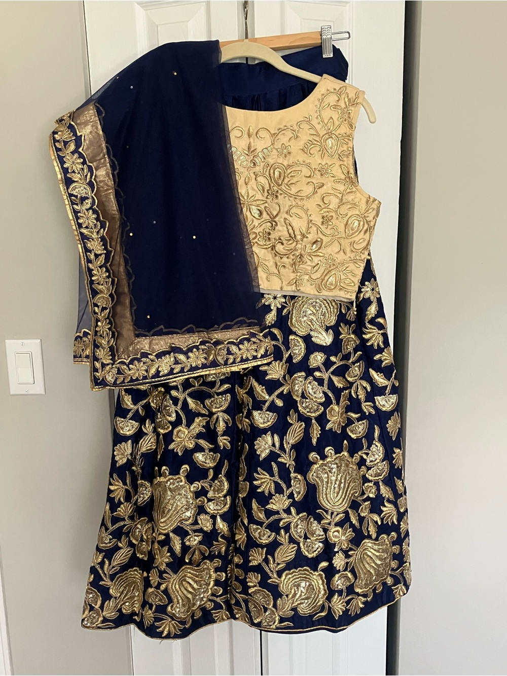 Navy Blue and Gold Lehenga with blouse and dupatta